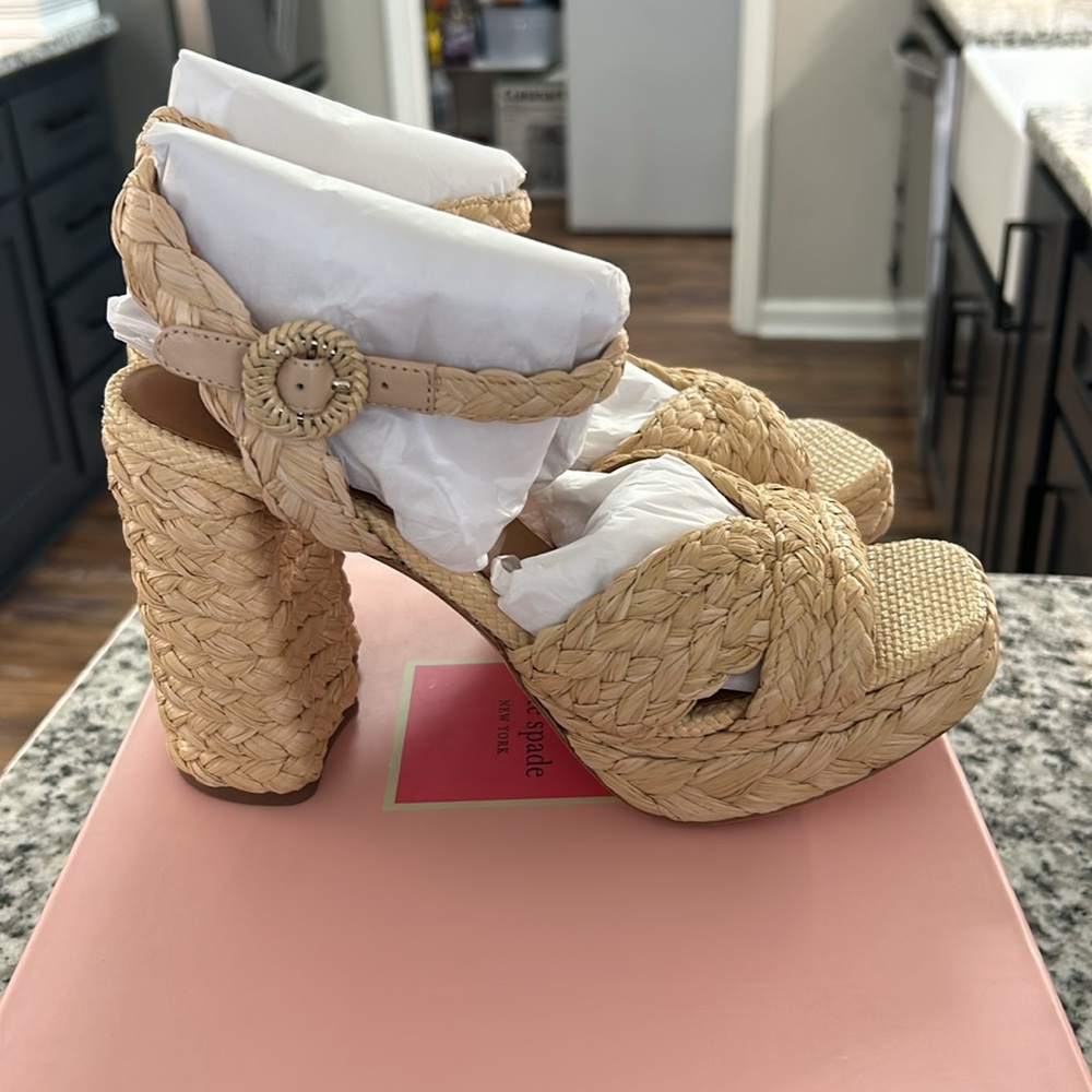 Kate Spade New York Disco Raffia Dress Sandals - Natural Size 7.5 - Picture 10 of 14